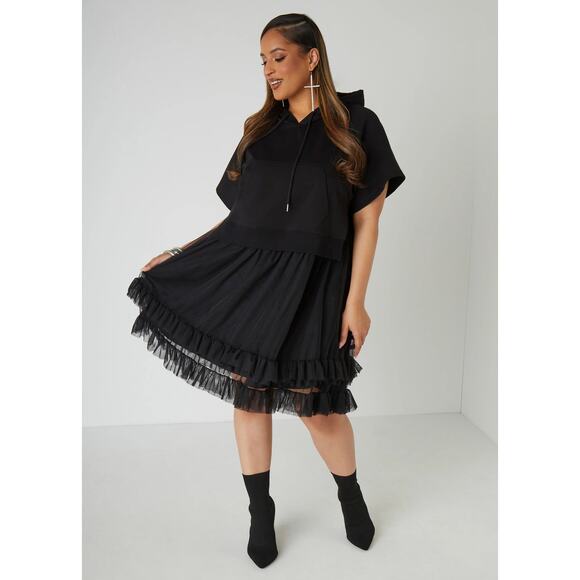 Size 14/16 (1X) | Women’s Ponte and Tulle Pull-On Hoodie Dress | NWT - Picture 1 of 5